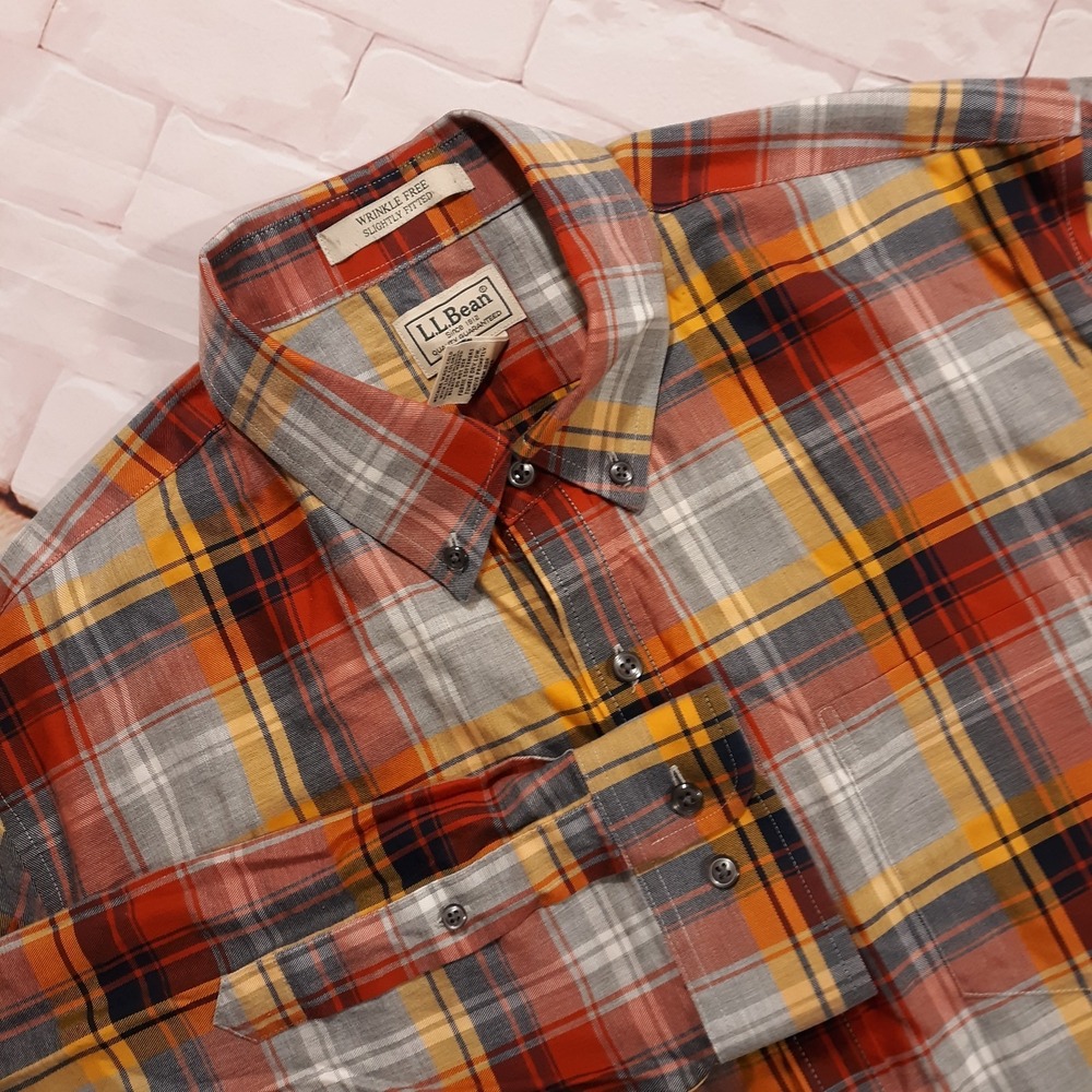 L.L. Bean Button Down Shirt Mens Size L Wrinkle‎ Free Plaid Cotton Multicolor